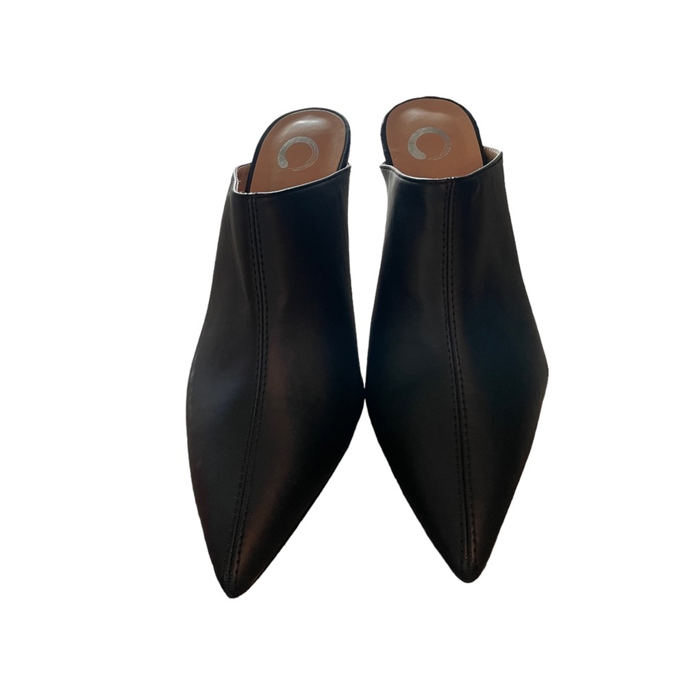 Black Pointed Toe Mule Heels Kitten Heel Slip On Chic Minimal Women 9.5